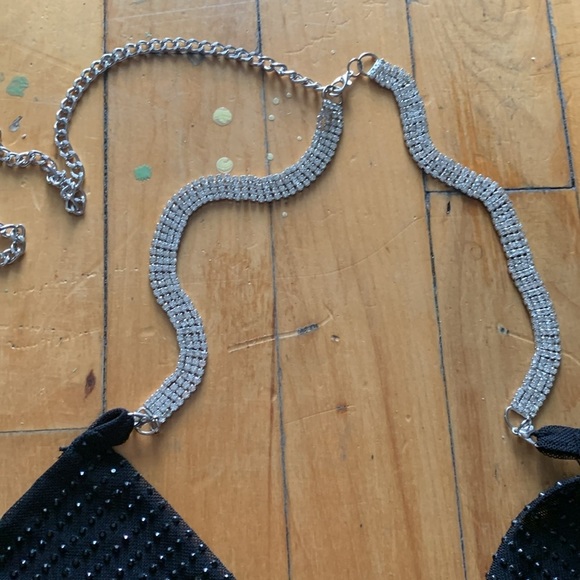 Pookie & Sebastian black Sequin Halter Top with rhinestones chain euro summer - Picture 3 of 5